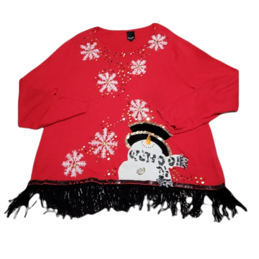 Berek Studio Snowman Fringe Hem Ugly Christmas‎ Sweater Size XL